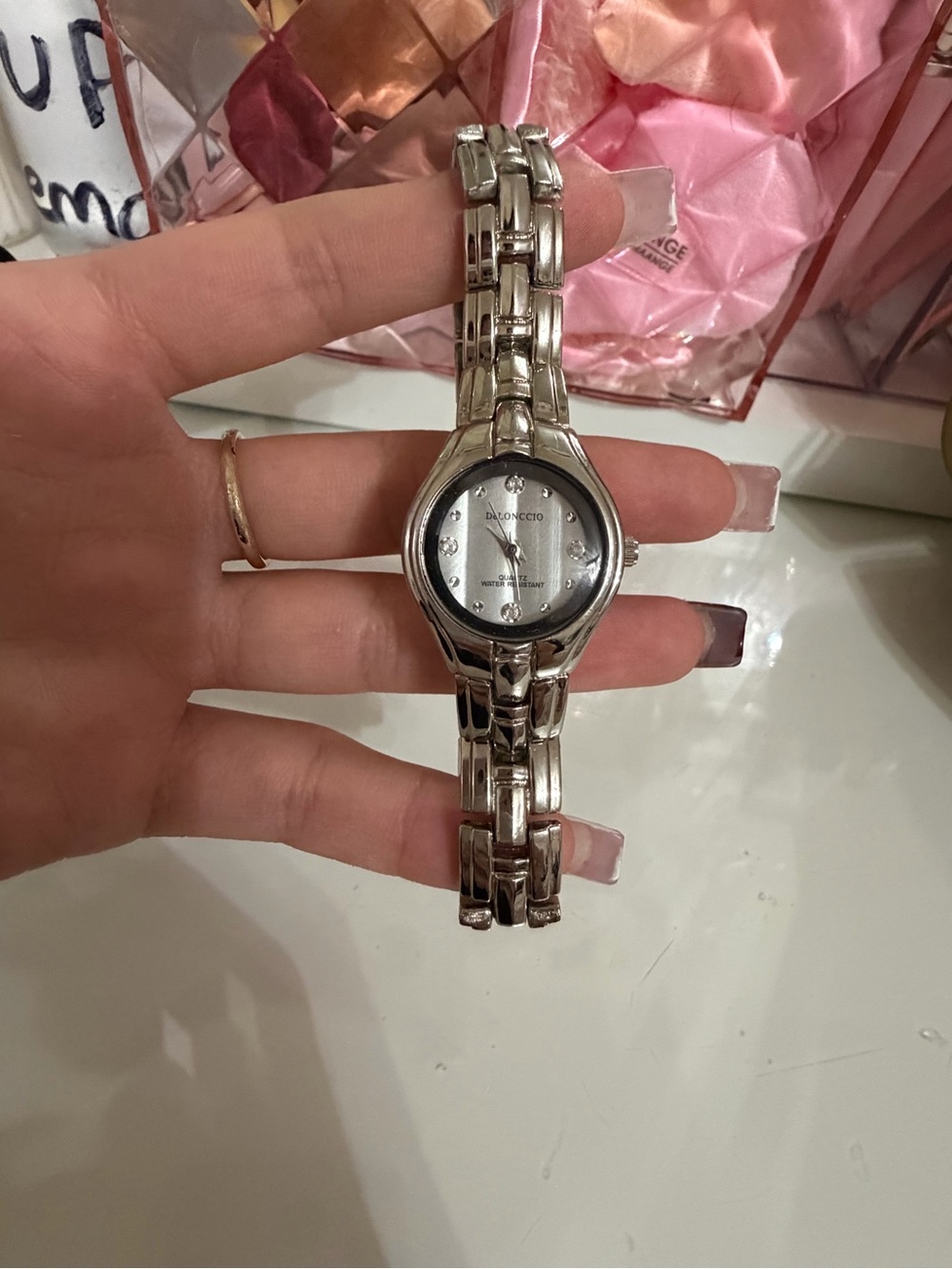 Deloncchio silver stainless steel watch with diamond accents